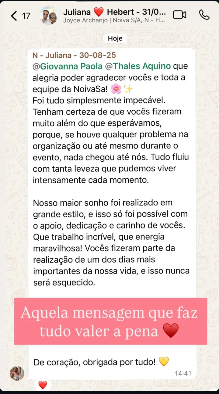 Depoimento da noiva Juliana sobre a assessoria de casamento Noiva S.A.